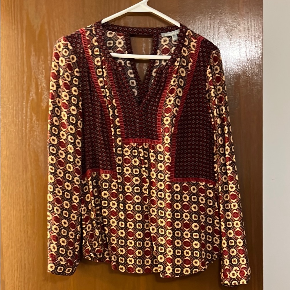 Vibrant Yellow and Orange Graphic Blouse with Long Sleeves